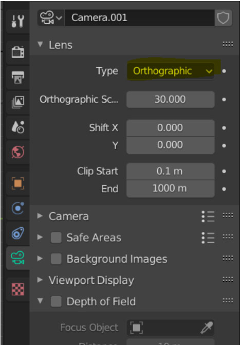 Blender 3D - orthographic - camera-panel tool setting for isometric workflow - Isometric scenes in Blender