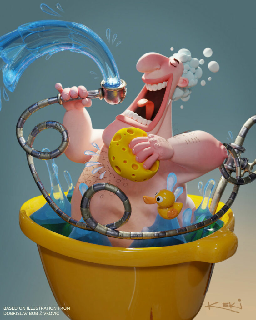 Blender 3D - Igor Keki - Assistant Professor - Bob Sings under the shower